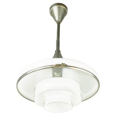 Chrome-Plated and Opaline Glass 1930s Pendant Lamp by Otto Müller for Megaphos