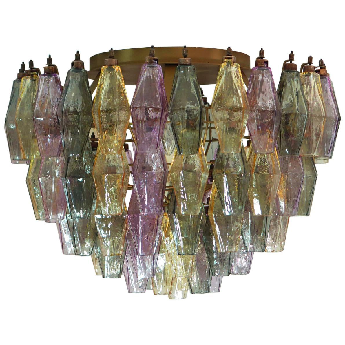 Elegant Murano Poliedri Ceiling Light, Multicolored Glasses For Sale