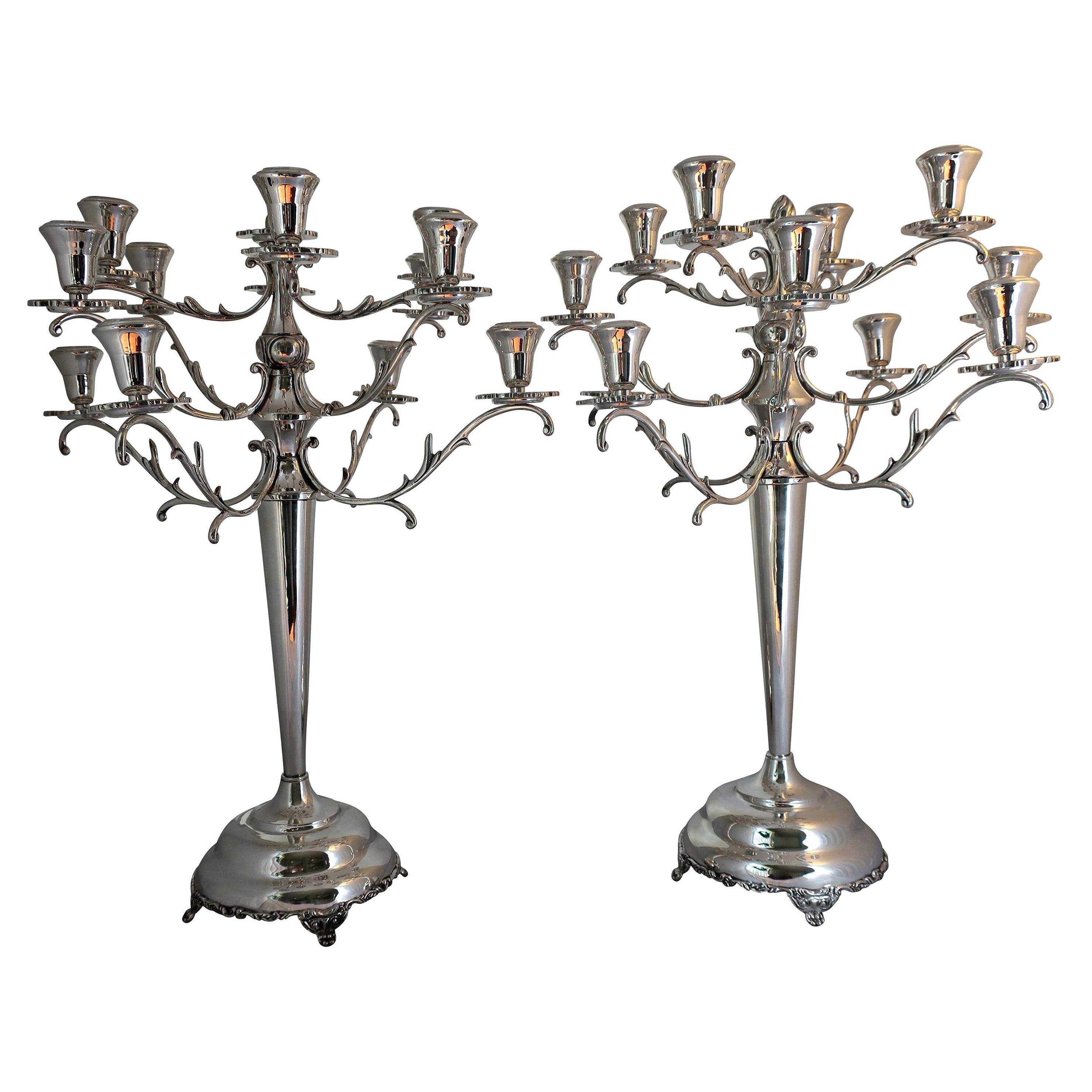 Chandelier à douze branches en argent massif du XIXe siècle en vente