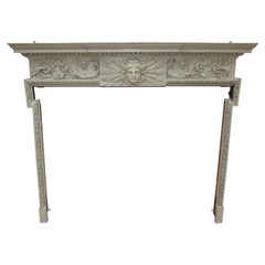 Carved and Painted Pinewood, 18 Century Fireplace Mantle or Chimneypiece