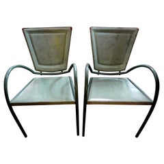Pair of Italian Sawaya and Moroni Iron and Leather Chairs