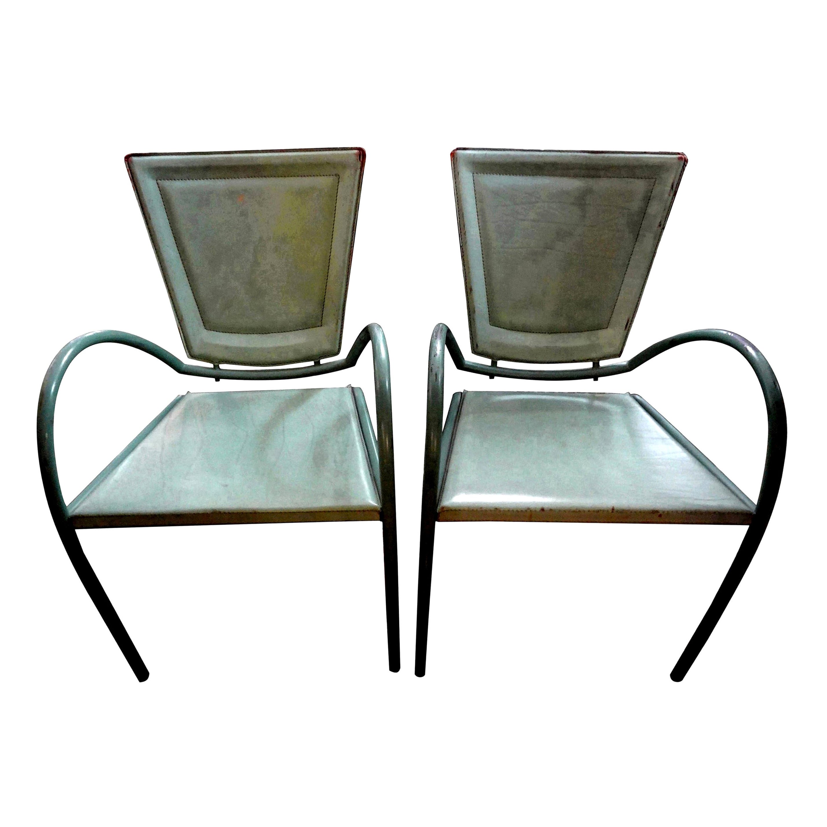 Pair of Italian Sawaya and Moroni Iron and Leather Chairs For Sale at
