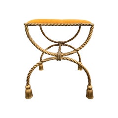 Mid-20th Century Gilt Metal Bench with Tassel Feet