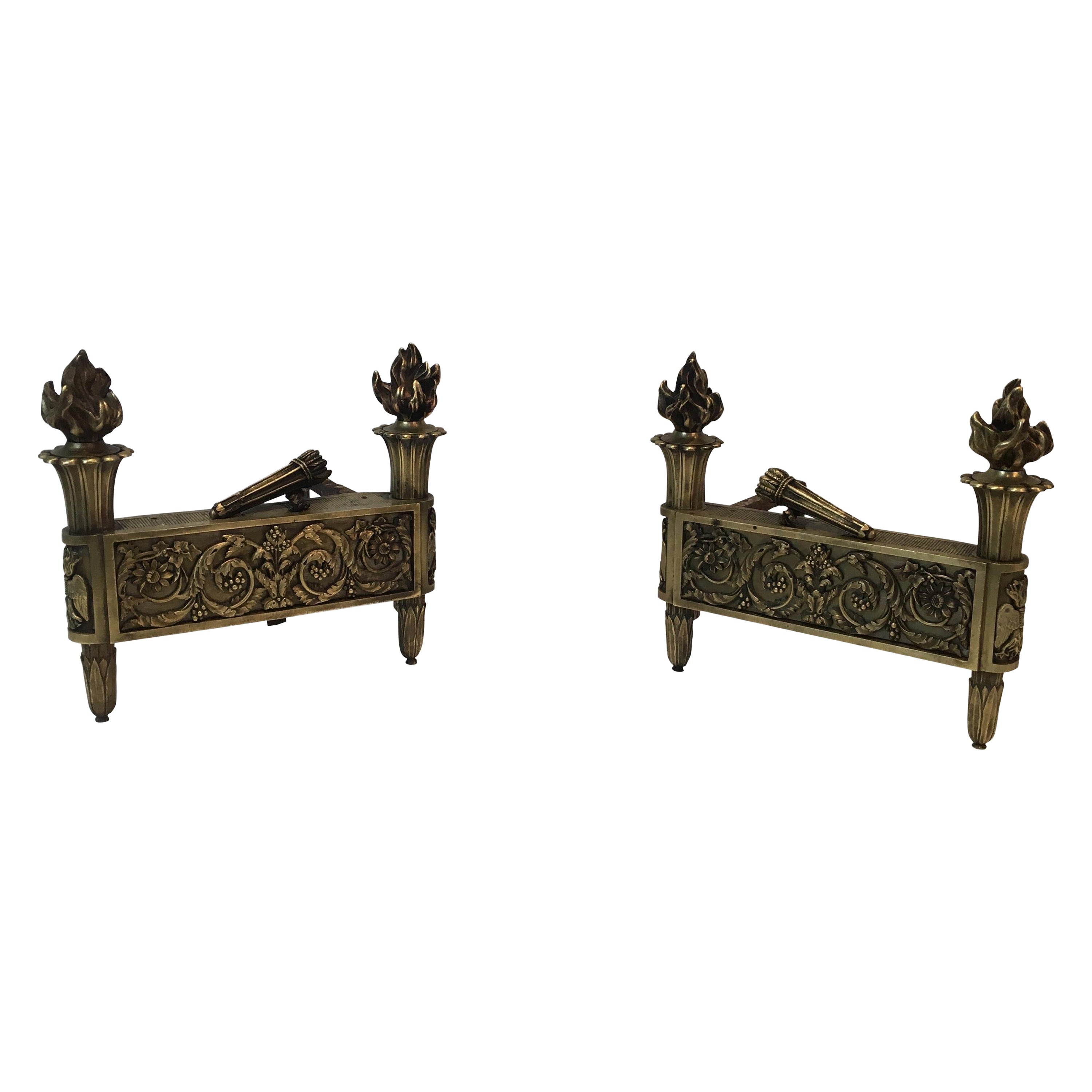 Pair of Empire Period Bronze Andirons, French, circa 1850 For Sale