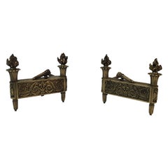 Paar Bronze-Andirons aus der Empirezeit, französisch, um 1850