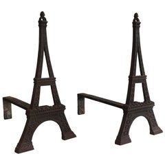 Very Rare Eiffel Tower Cast Iron Andirons, French, circa 1900
