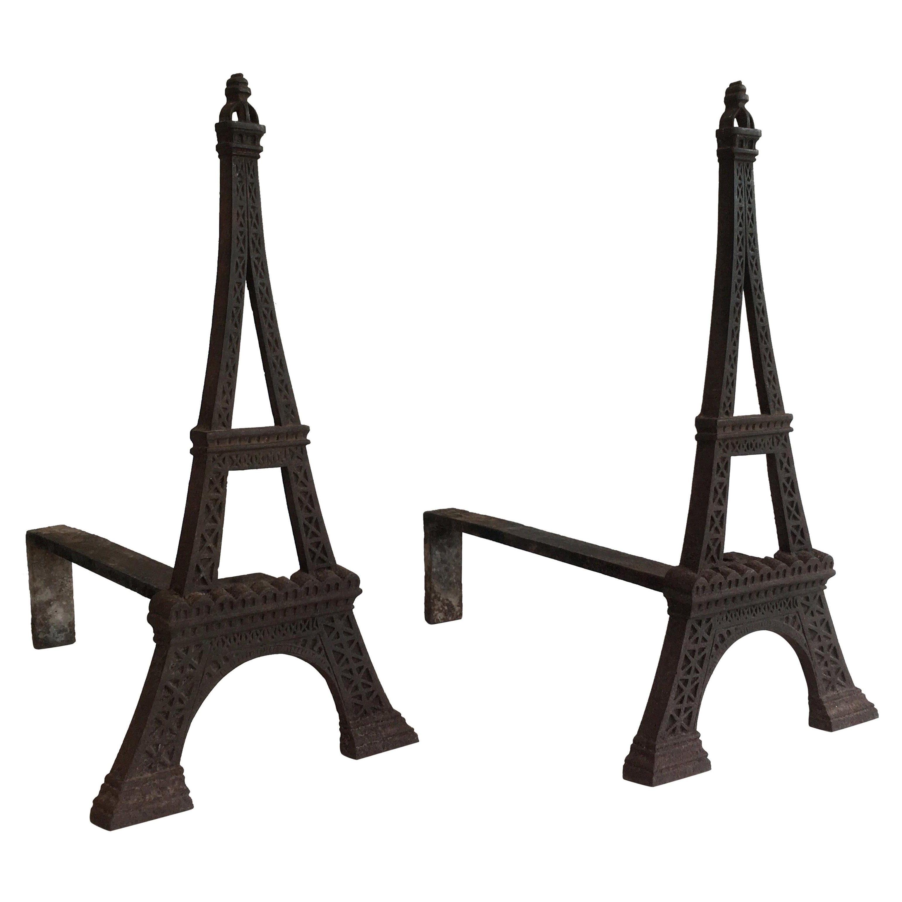 Très rares chenets en fonte de la Tour Eiffel:: français:: vers 1900