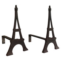 Très rares chenets en fonte de la Tour Eiffel:: français:: vers 1900