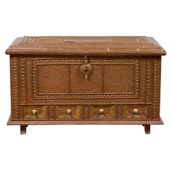 Antique Indian Blanket Chest with Bronze Sheathing, Geometric Patterns and Studs