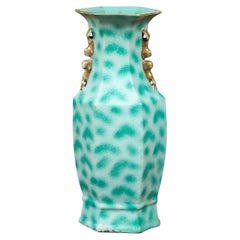 Vintage Turquoise Vase with Spotted Design and Hexagonal Neck