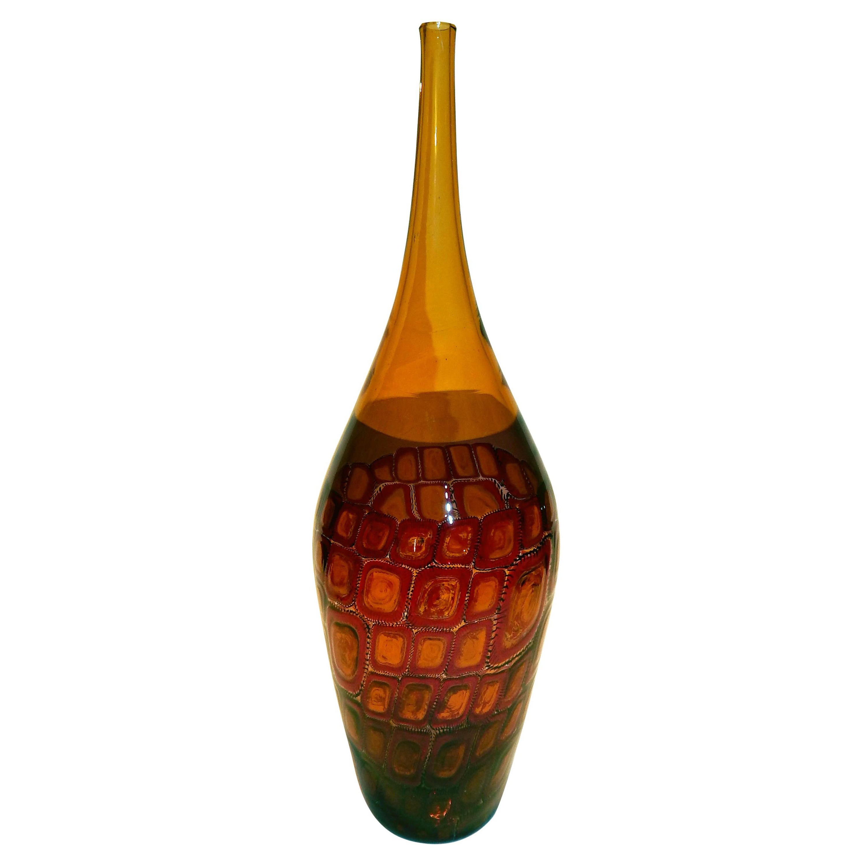 Adriano dalla Valentina Murano Amber Bottle with Mosaica Motif, 2003 For Sale