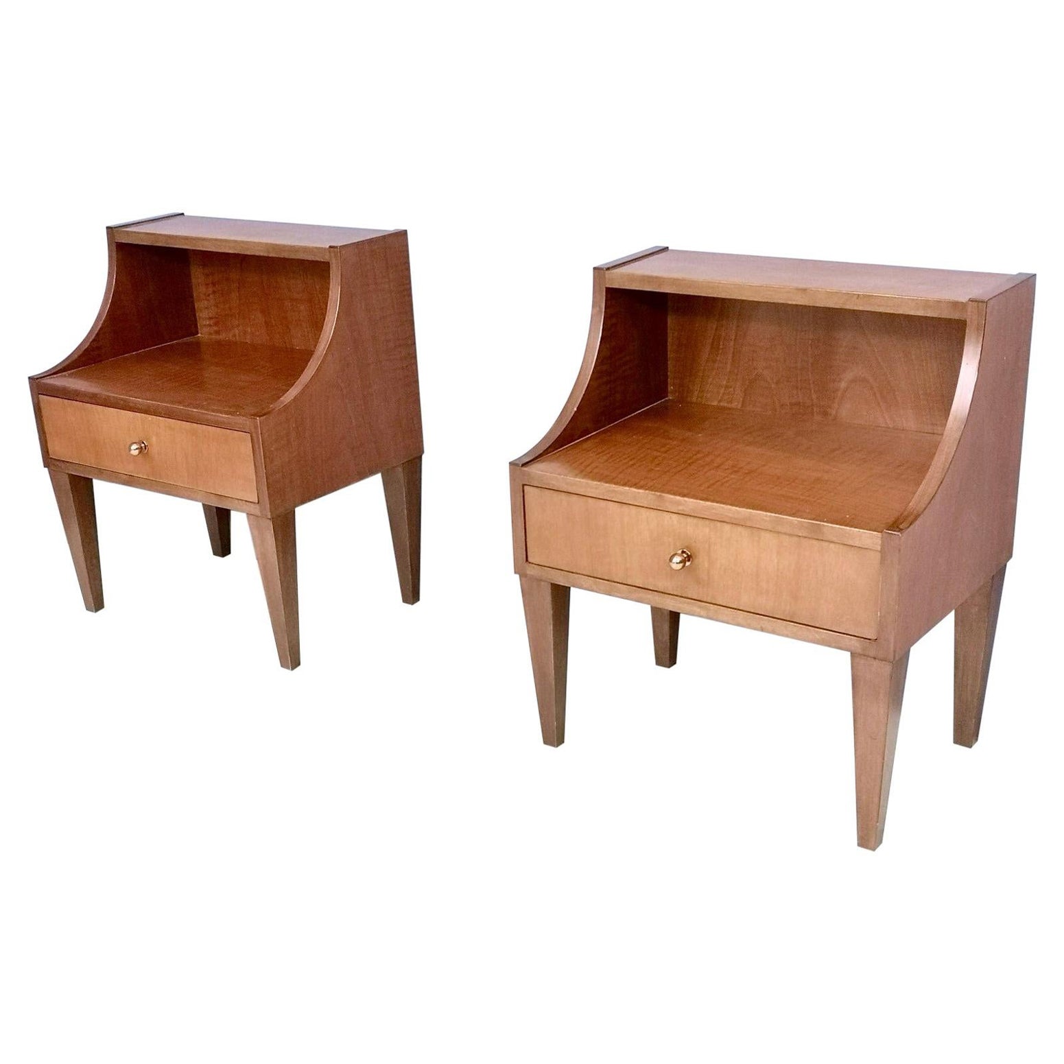 Pair of Vintage Midcentury Walnut Nightstands with Brass Handles, Italy