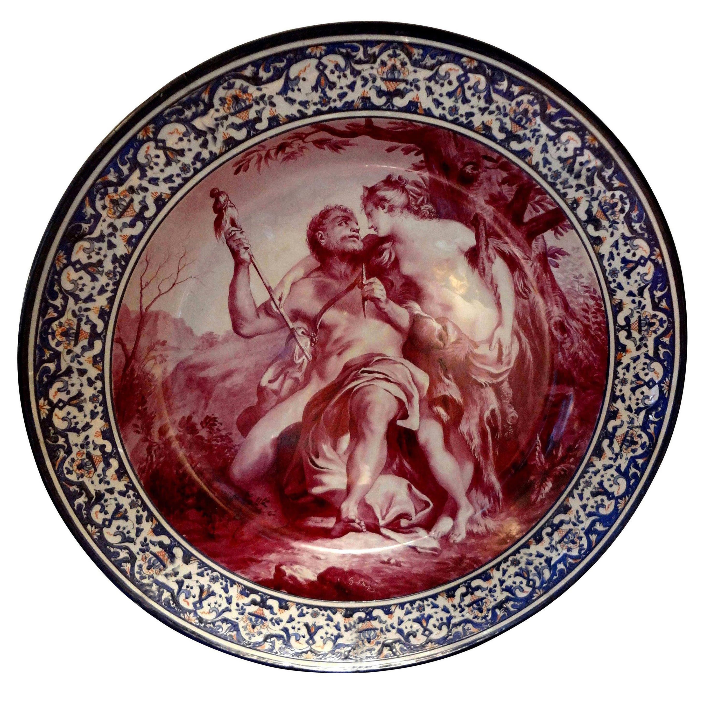 19th Century French Porcelain Allegorical Charger For Sale