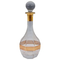 Retro Italian Crystal Liquor Decanter with Gold Greek Key Design