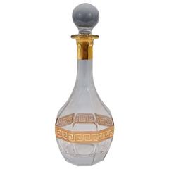 Italian Crystal Octagonal Decanter with Gold Greek Key Design