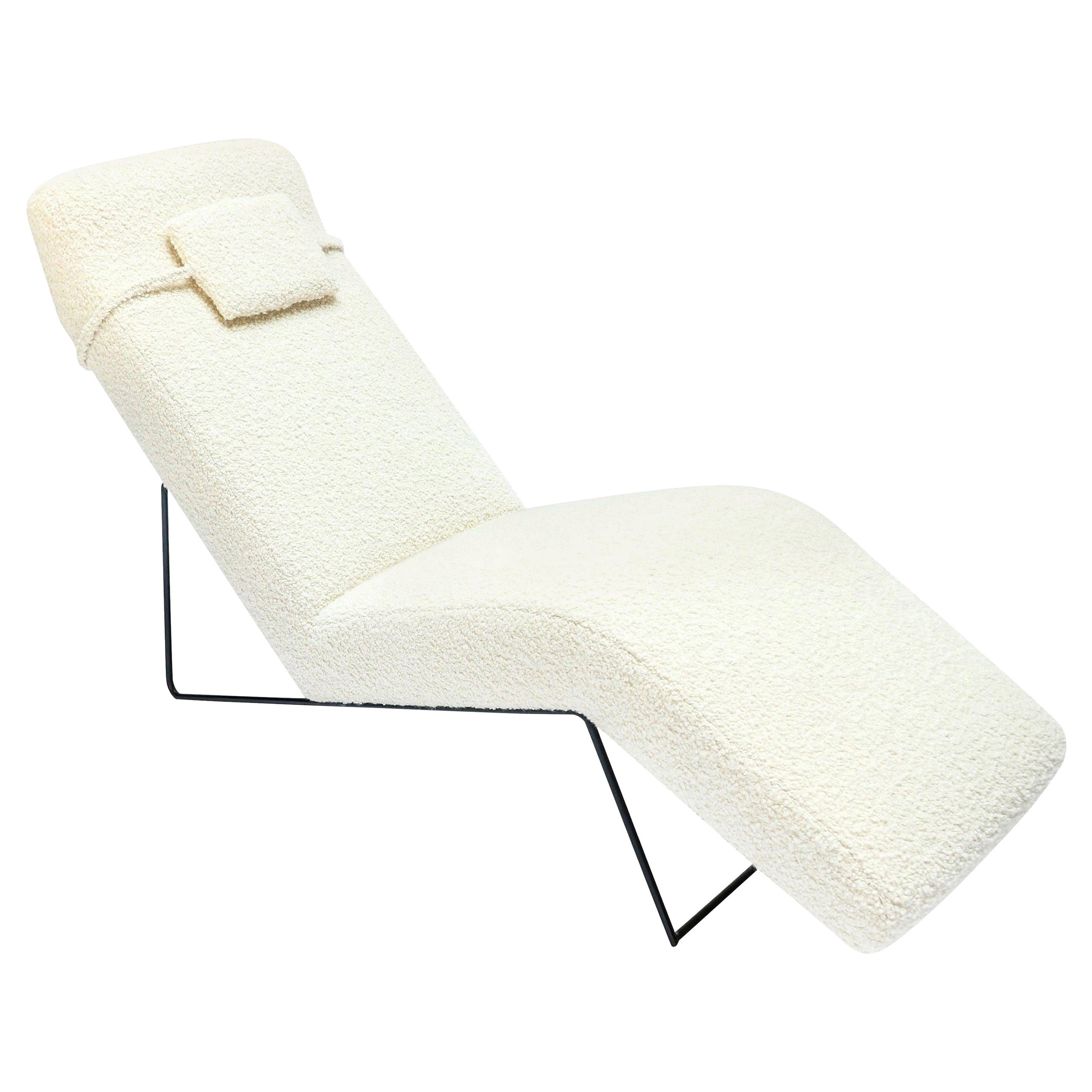 Custom Midcentury Style Metal and Ivory Chaise Lounge Chair by Adesso Imports