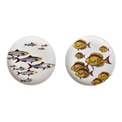 Paire de rares assiettes  poisson Piero Fornasetti, motif Pesci ou Passage of Fish