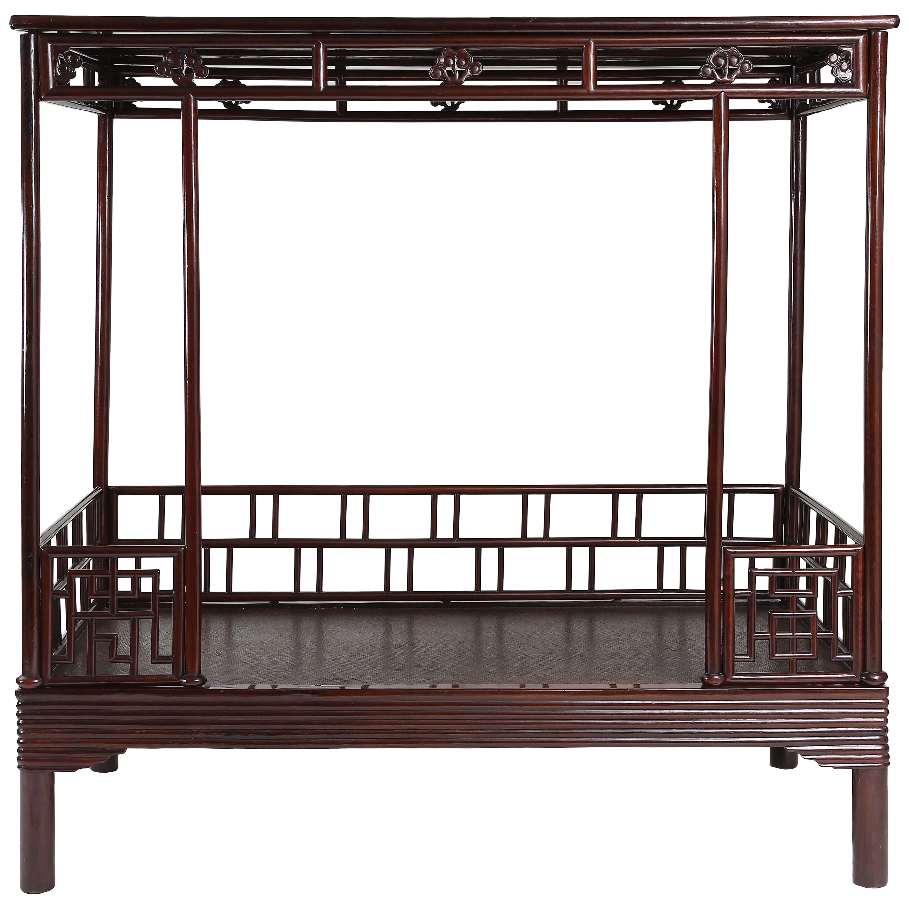 Antique Chinese Carved Canopy Bed with Alcove For Sale at 1stDibs