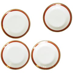 Vintage Richard Ginori Designer Porcelain Italian White Gold & Orange Plates, Set of 4