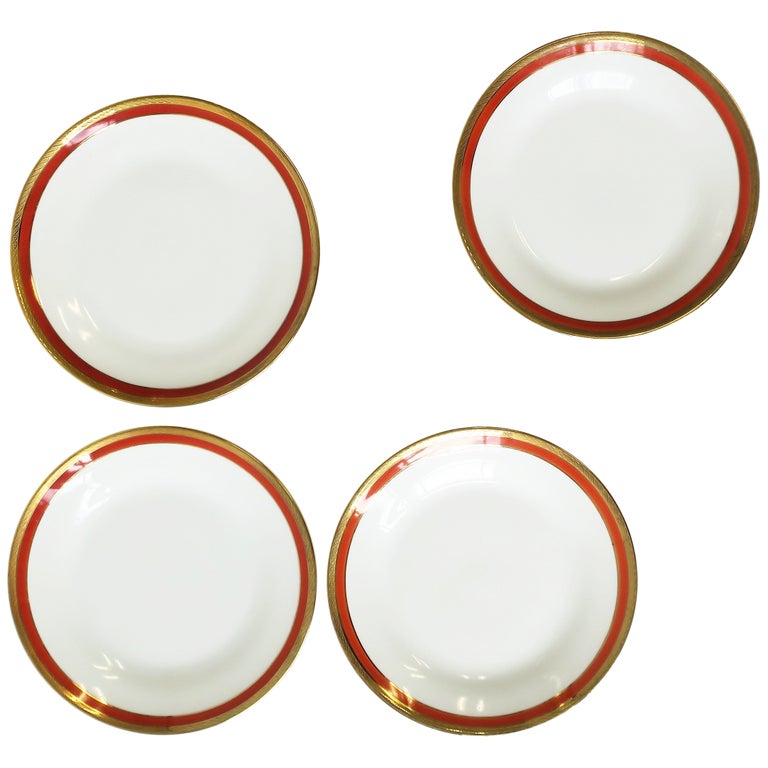 Richard Ginori ensemble de 4 assiettes en porcelaine italienne or blanc et  orange, designer En vente sur 1stDibs