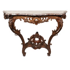 18th C. French Regence Period Oak Wall Mounted Console w Rouge Royale Marble Top