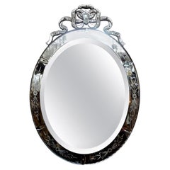 Large Antique Oval Etched Venetian Mirror