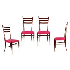 Wood & Magenta Fabric Seat 1950s Dining Chairs by Paolo Buffa, Set of 4