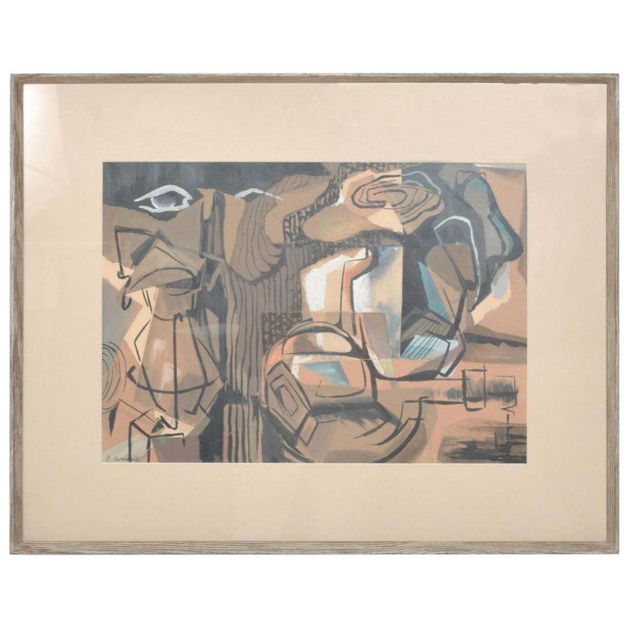 Modern Art Abstract Painting Pastel on Paper signed E. Bowmann 1990s