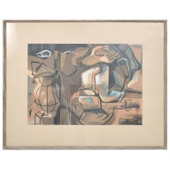 Modern Art Abstract Painting Pastel on Paper signed E. Bowmann 1990s
