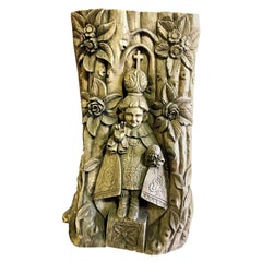 Hand Carved Heavy Wood Wall Relief Plaque Panel of Catholic Saint, 19th Century