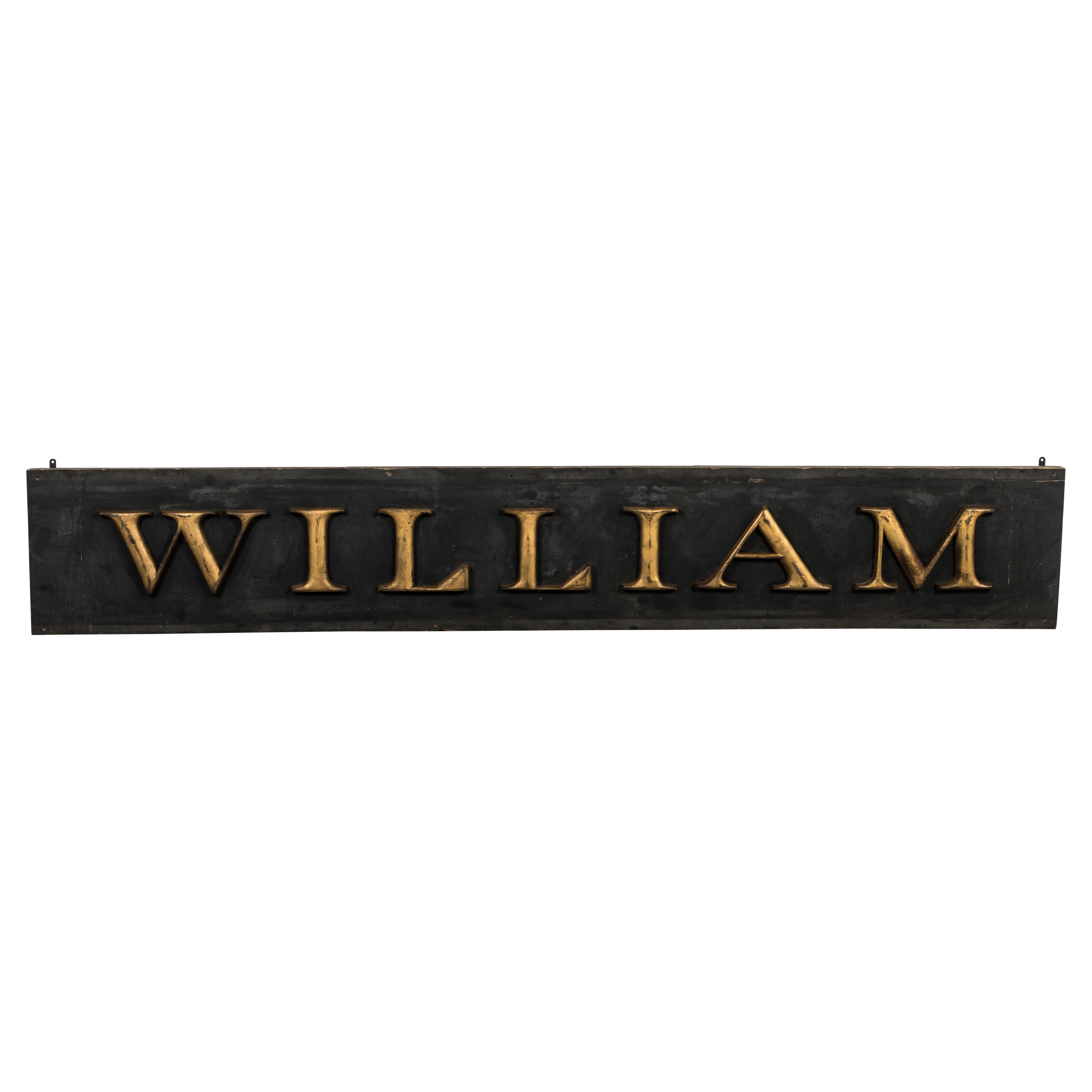 19th Century Gold Giltwood Carved Letters William Trade Sign For Sale