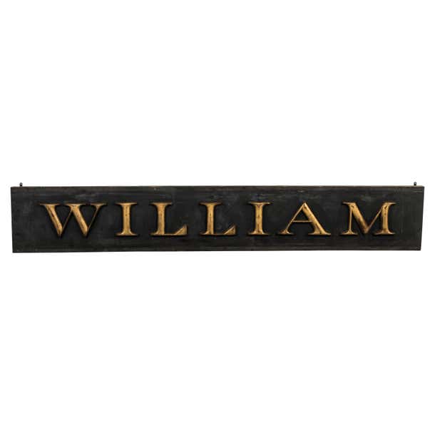 19th Century Gold Giltwood Carved Letters William Trade Sign For Sale ...