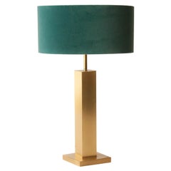 Modern Brass Turquoise Velvet Table Lamp, France, 1970