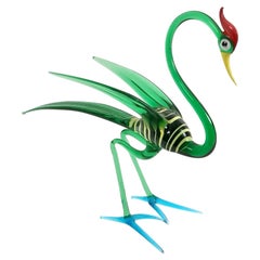 High-Quality Midcentury Green Murano Glass Bird Decorative Item, Italy