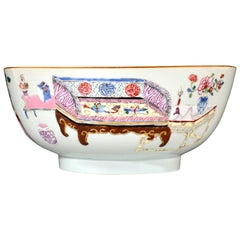 18th Century Chinese Export Porcelain Bowl with Chinese Domestic Furniture