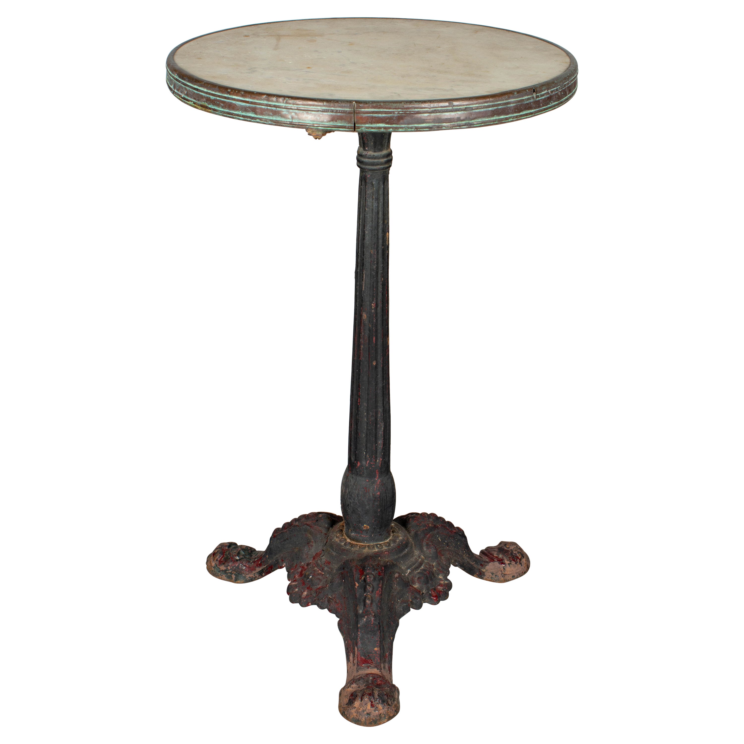 French Iron Bistro Table with Painted Top and Paw Foot Cast Iron Base