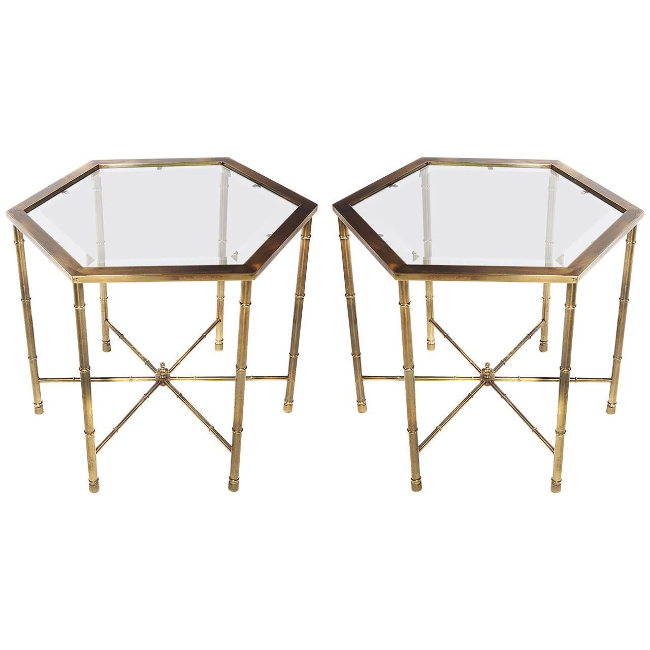 Pair of Burnished-Brass Hexagonal Tables by Mastercraft, circa 1970s