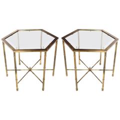 Pair of Burnished-Brass Hexagonal Tables by Mastercraft, circa 1970s