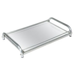 Bandeja rectangular cromada y espejada modernista francesa de los años 40 de Jacques Adnet