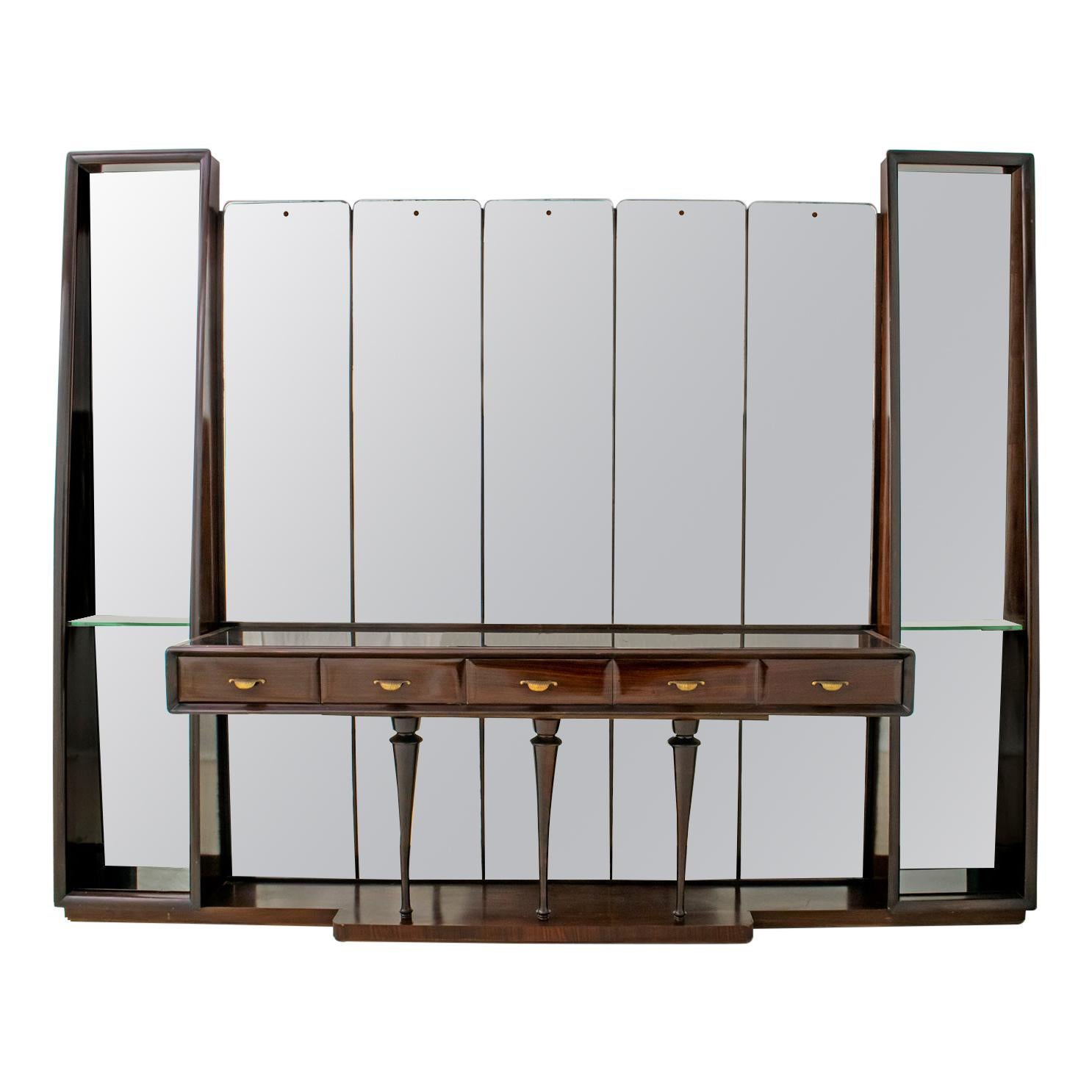 Guglielmo Ulrich Mid-Century Modern Italian Walnut Mirrored Sideboard, 1940s For Sale