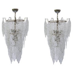 1960s Pair of Venini Ceiling Lights, Italian Murano Design Blown Clear Glass