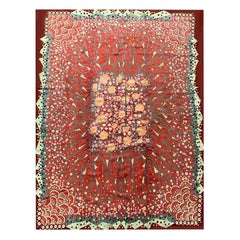 Erhabener Art-Déco-Teppich, signiert von Maurice Dufrene, rot mit Blumendekor