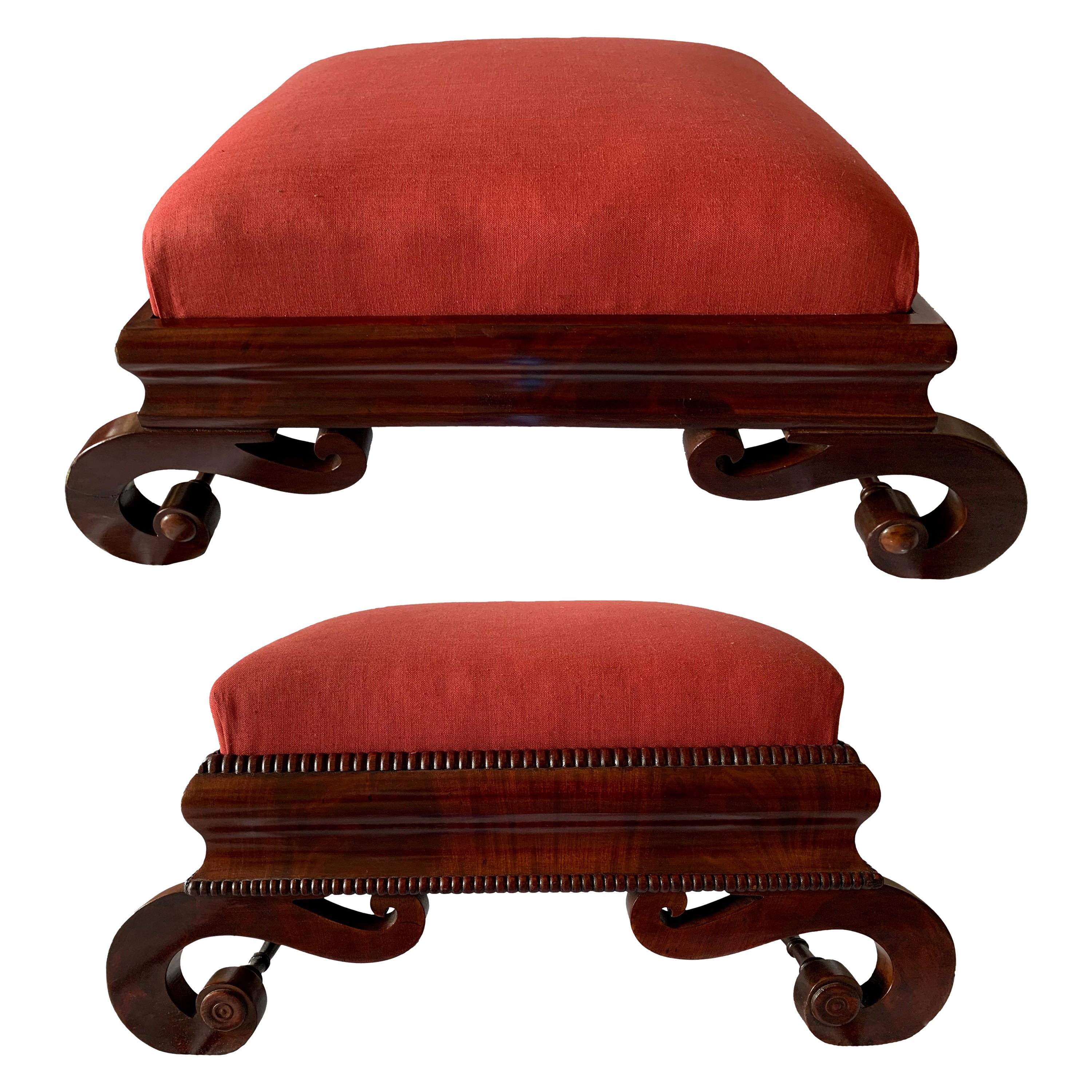 1830s, American Carved Mahogany Large Curule Foot Stools For Sale
