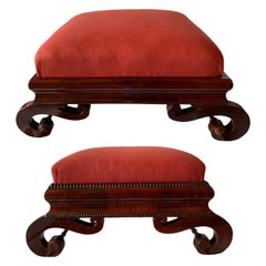 1830s, American Carved Mahogany Large Curule Foot Stools