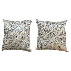 Pair of Antique Chinese Embroidered Silk Textile Pillows