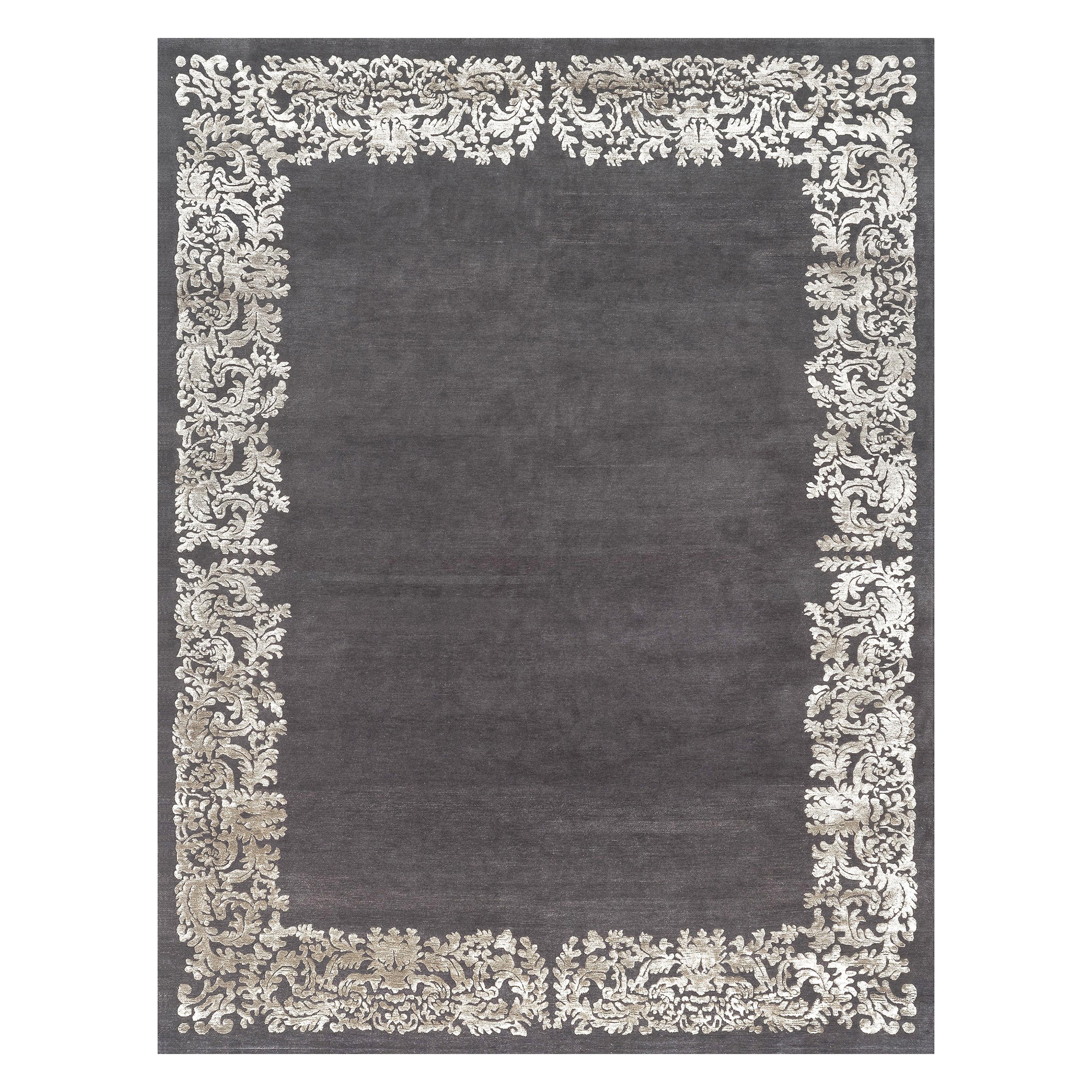 Alfombra del siglo XXI Alfombra Louis de lana del Himalaya y seda gris