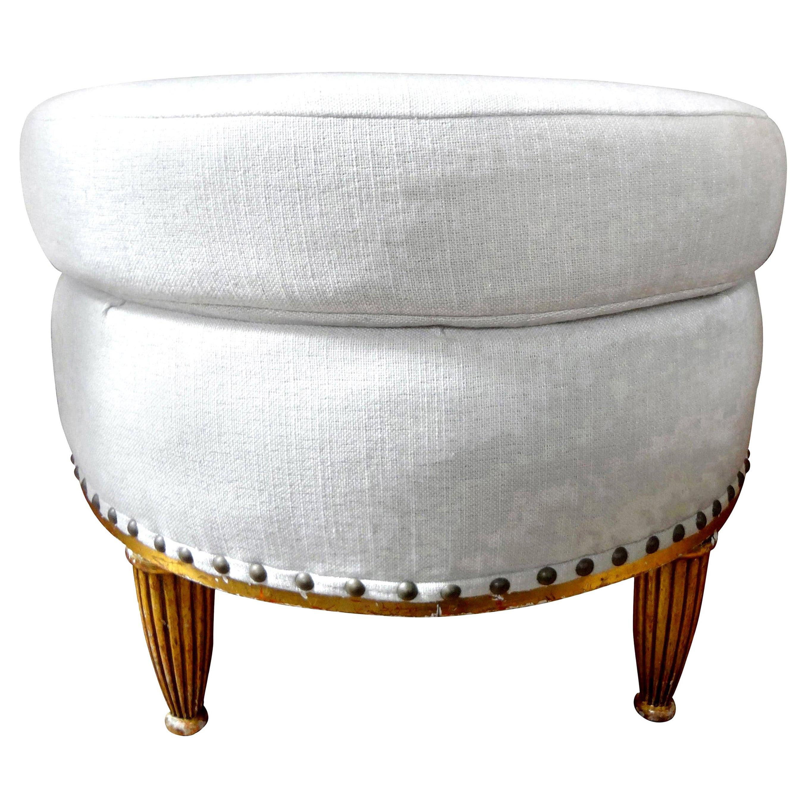 French Louis XVI Style Giltwood Ottoman or Poof