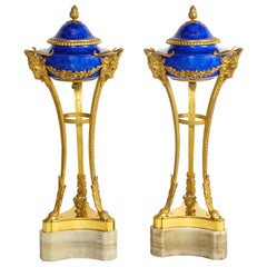 Pr Style Louis XVI Dore Bronze Mtd Faux Lapis Lazuli Sèvres Athéniens/Cassoulets