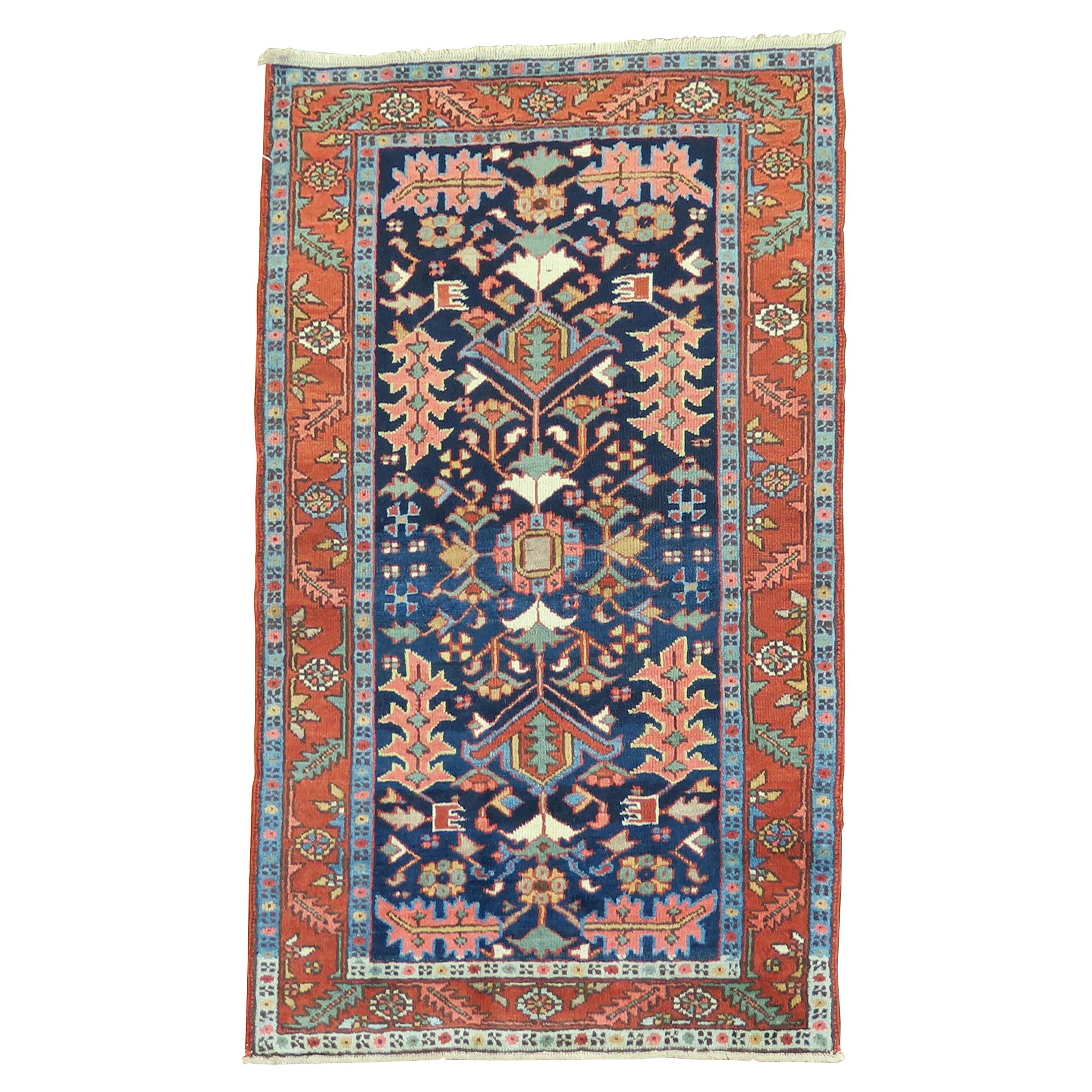 Zabihi CollectionEarly 20th Century Navy Scatter Size Persian Oriental Heriz Rug