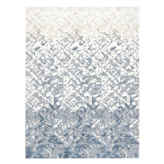 Alfombra del siglo XXI Shibori de J&V en lana del Himalaya y seda blanca, azul